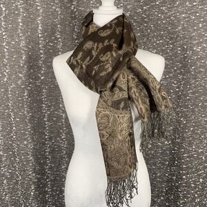 Vintage Cashmere Silk  Abstract Paisley Wrap Scarf Fringe End Rectangle
